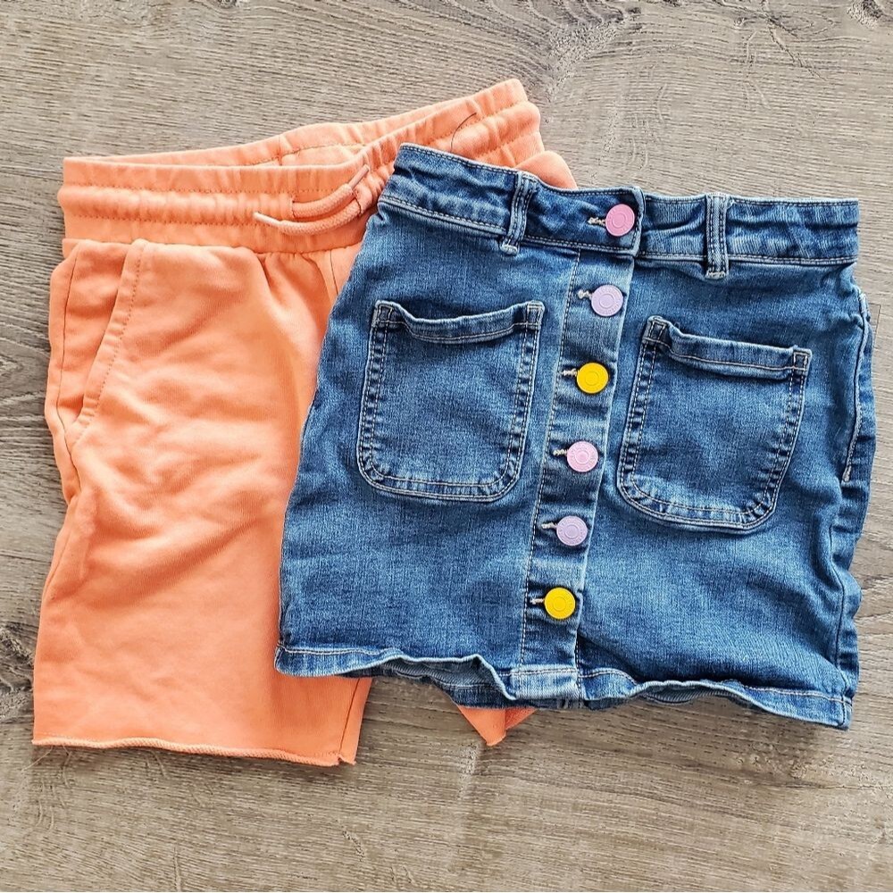 CHILDRENS PLACE | 7 WOMEN'S | RAINBOW BUTTON SKIRT & SHORT in BLUE JEAN PEACH